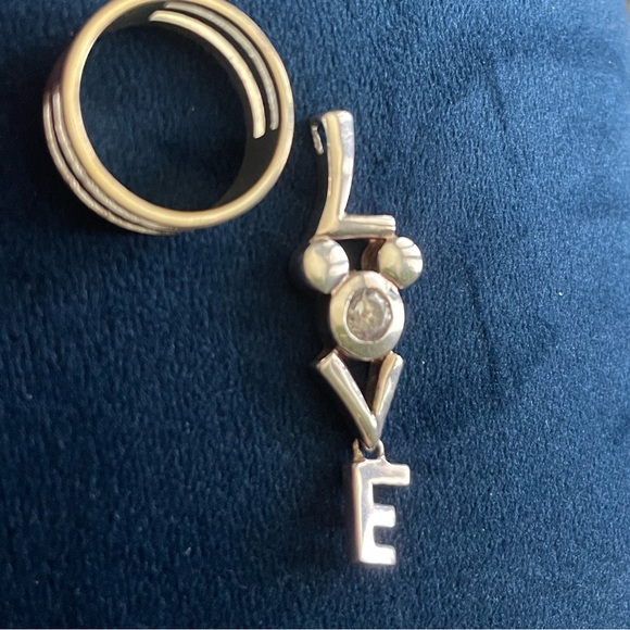 Silver Swarovski “LOVE” Mickey Mouse (as “O”) pendant dangling “E” - Picture 3 of 5
